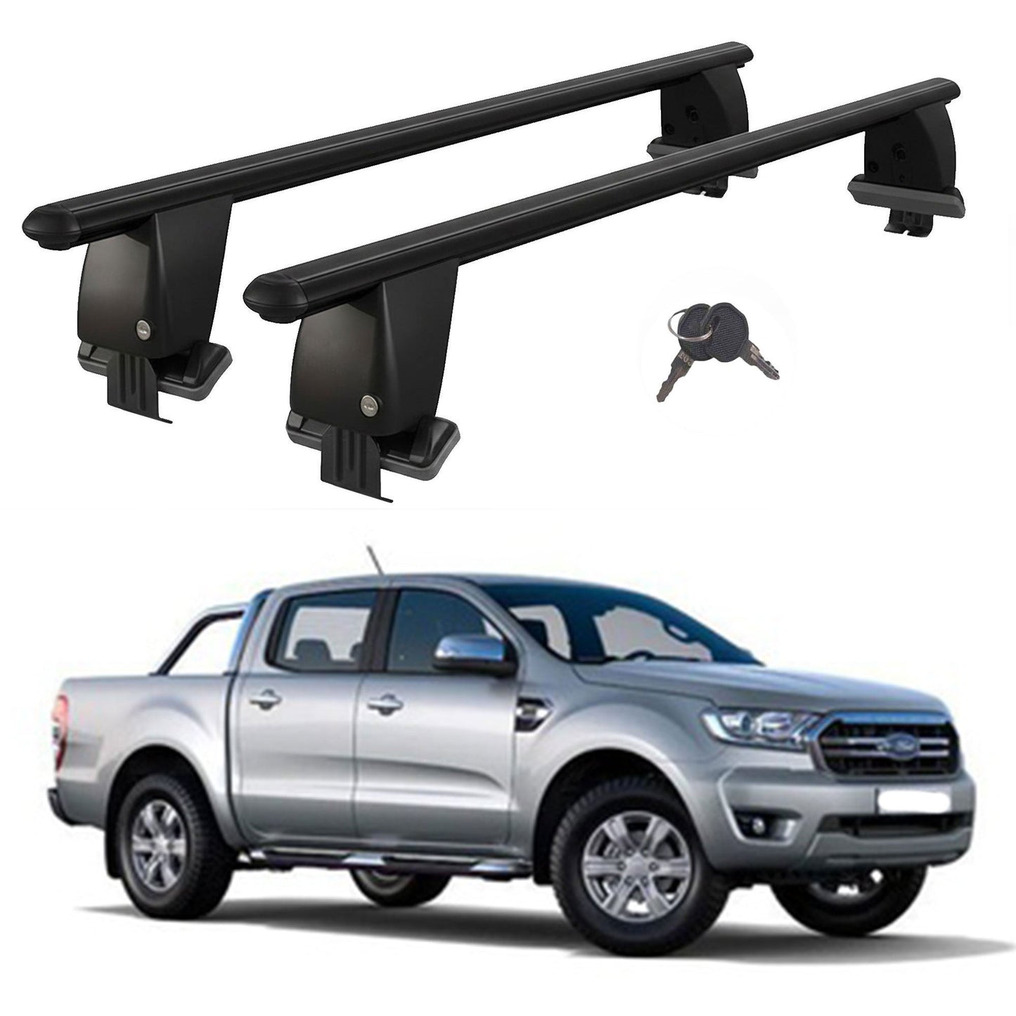 Roof Bars For Cars Without Rails For Ford Ranger 2011-2023 Lockable Black 2 Pcs