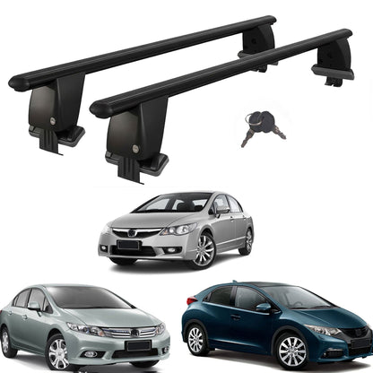 Roof Bars For Cars Without Rails For Honda Civic Ix Fb Saloon 2012-2015 Lockable Black 2 Pcs