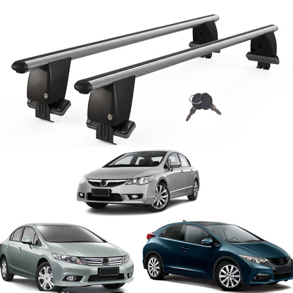 Roof Bars For Cars Without Rails For Honda Civic Ix Fb Saloon 2012-15 Lockable Grey 2 Pcs
