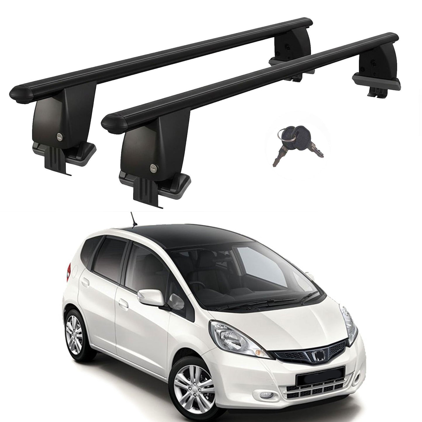 Roof Bars For Cars Without Rails For Honda Jazz/Fit Ge 2007-2014 Lockable Black 2 Pcs