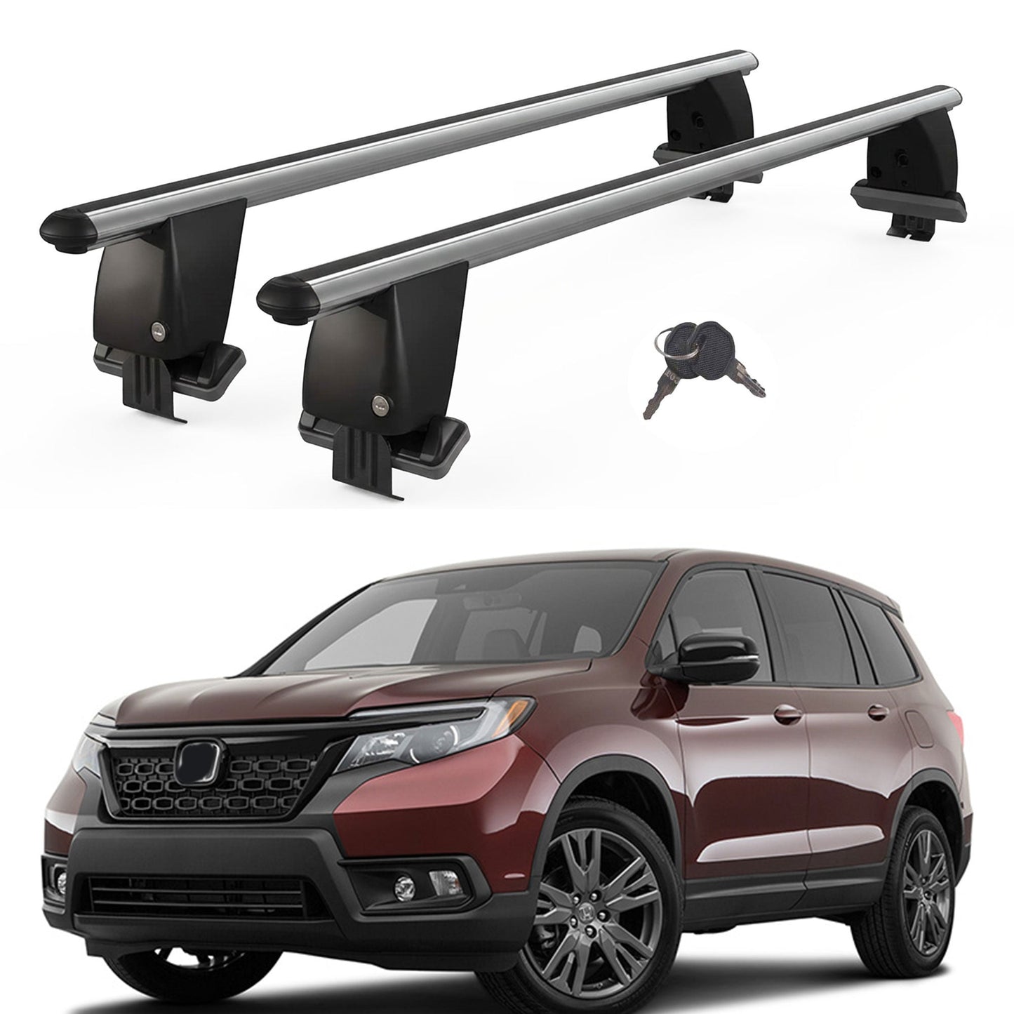 Roof Bars For Cars Without Rails For Honda Passport III 2019+ Lockable Grey 2 Pcs
