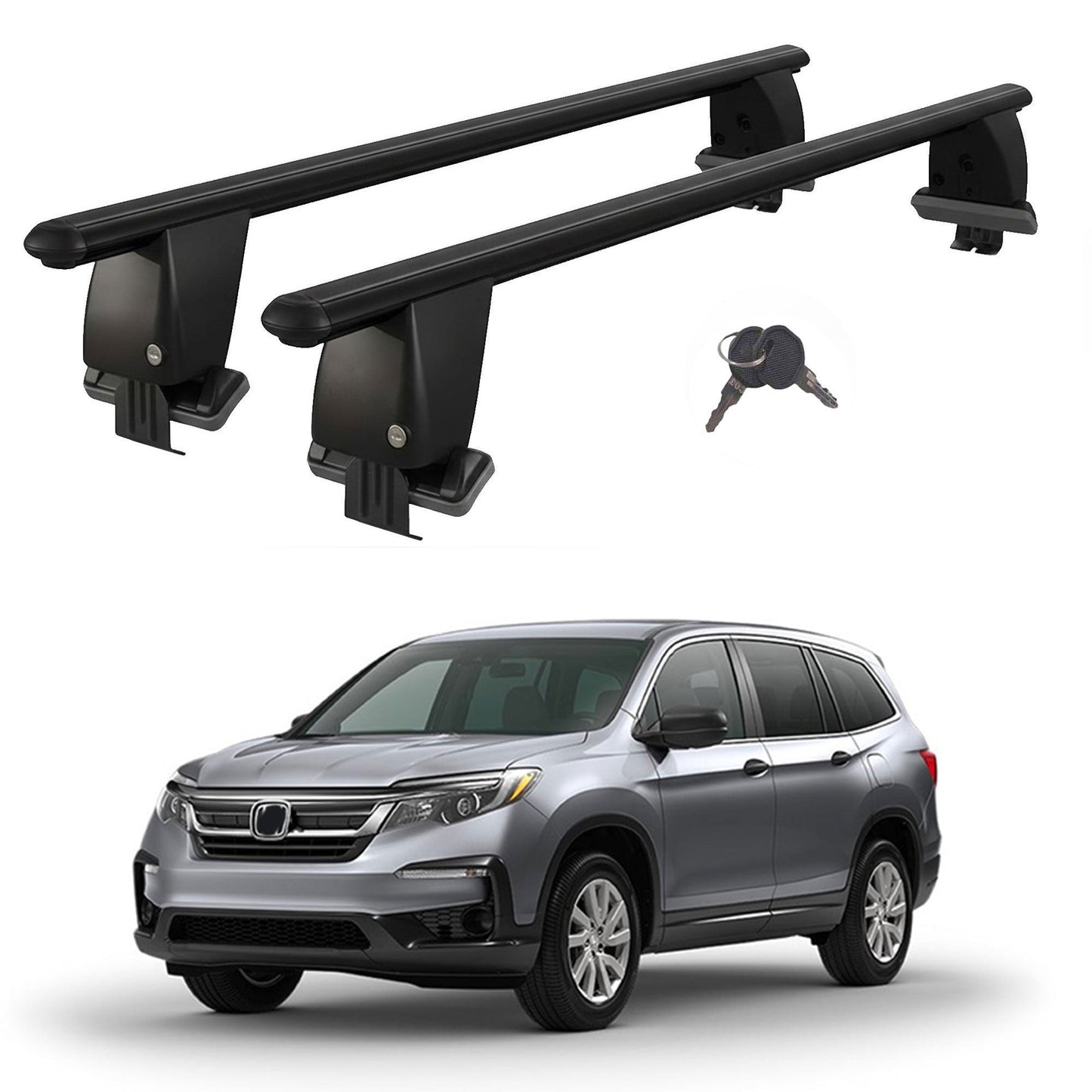 Roof Bars For Cars Without Rails For Honda Pilot III 2016+ Lockable Black 2 Pcs