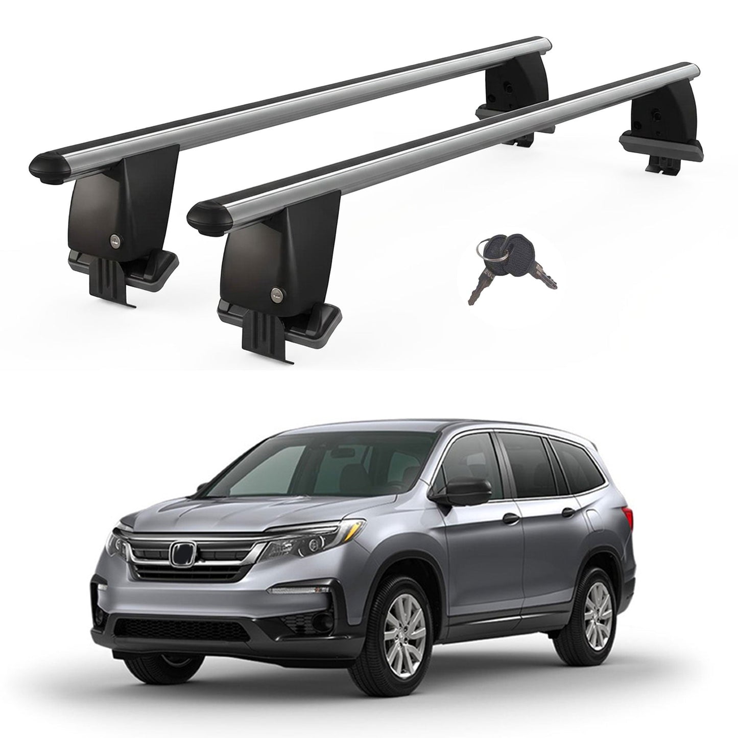 Roof Bars For Cars Without Rails For Honda Pilot III 2016+ Lockable Grey 2 Pcs