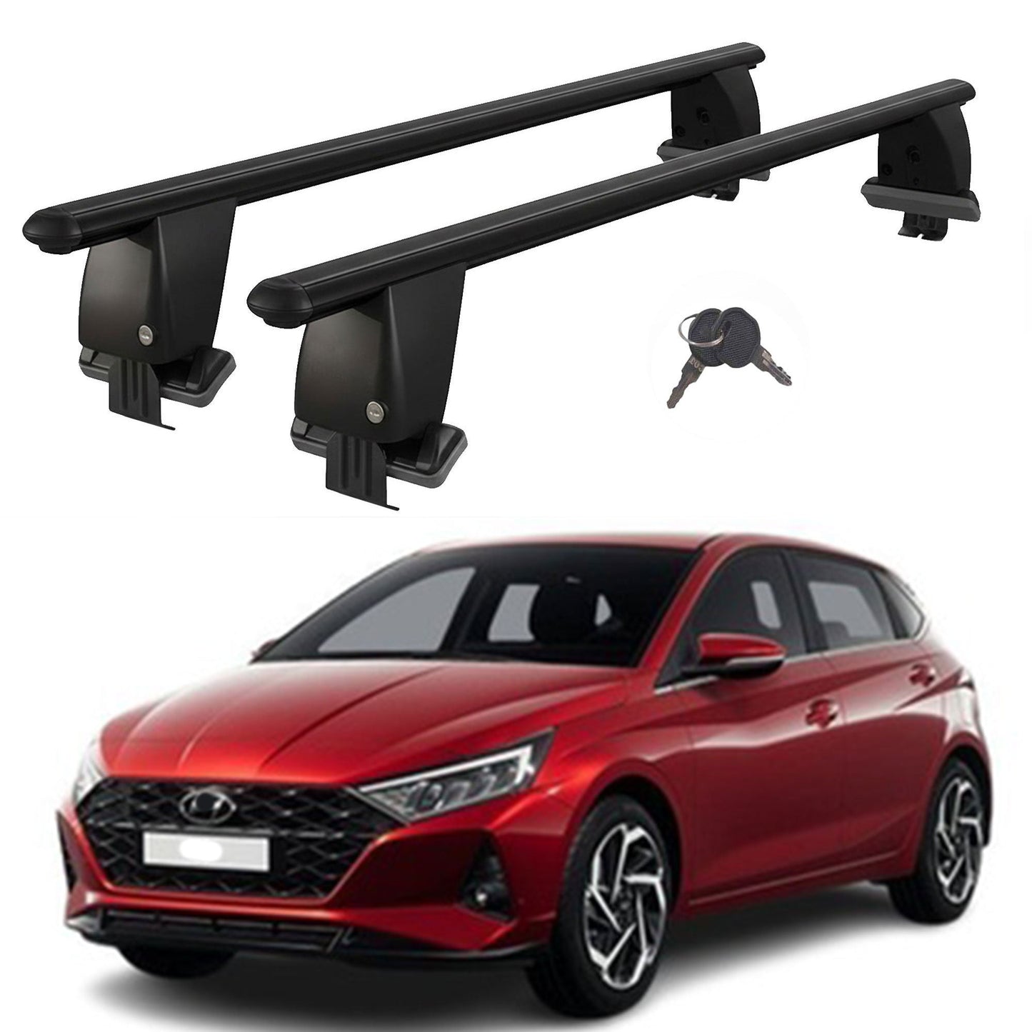 Roof Bars For Cars Without Rails For Hyundai I20 Bc3 2020+ Lockable Black 2 Pcs