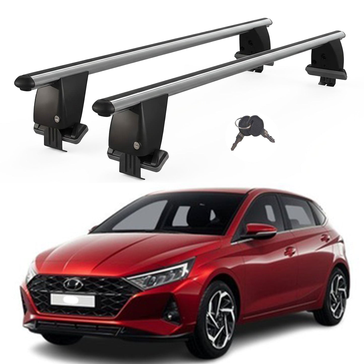Roof Bars For Cars Without Rails For Hyundai I20 Bc3 2020+ Lockable Grey 2 Pcs