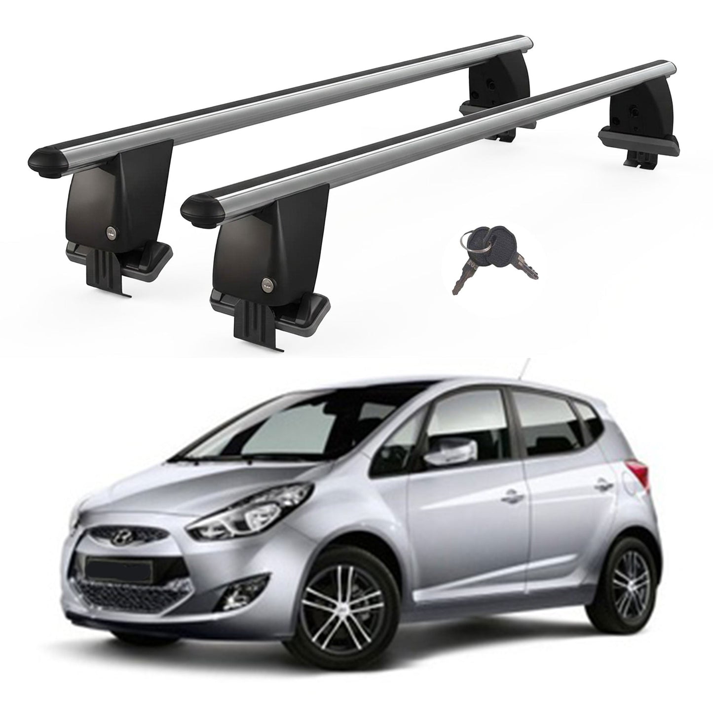 Roof Bars For Cars Without Rails For Hyundai IX20 2010+ Lockable Grey 2 Pcs