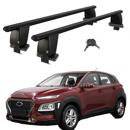 Roof Bars For Cars Without Rails For Hyundai Kona 2017+ Lockable Black 2 Pcs