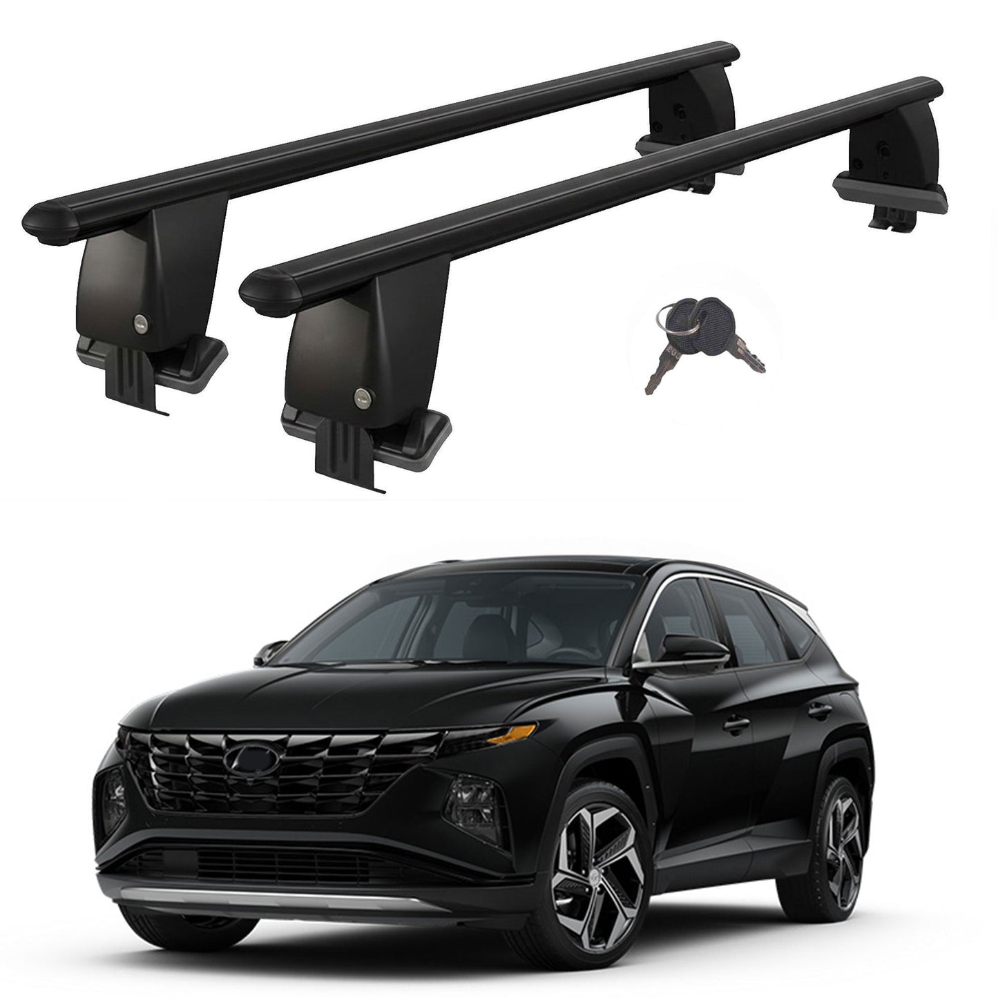 Roof Bars For Cars Without Rails For Hyundai Tucson Nx4 2020+ Lockable Black 2 Pcs