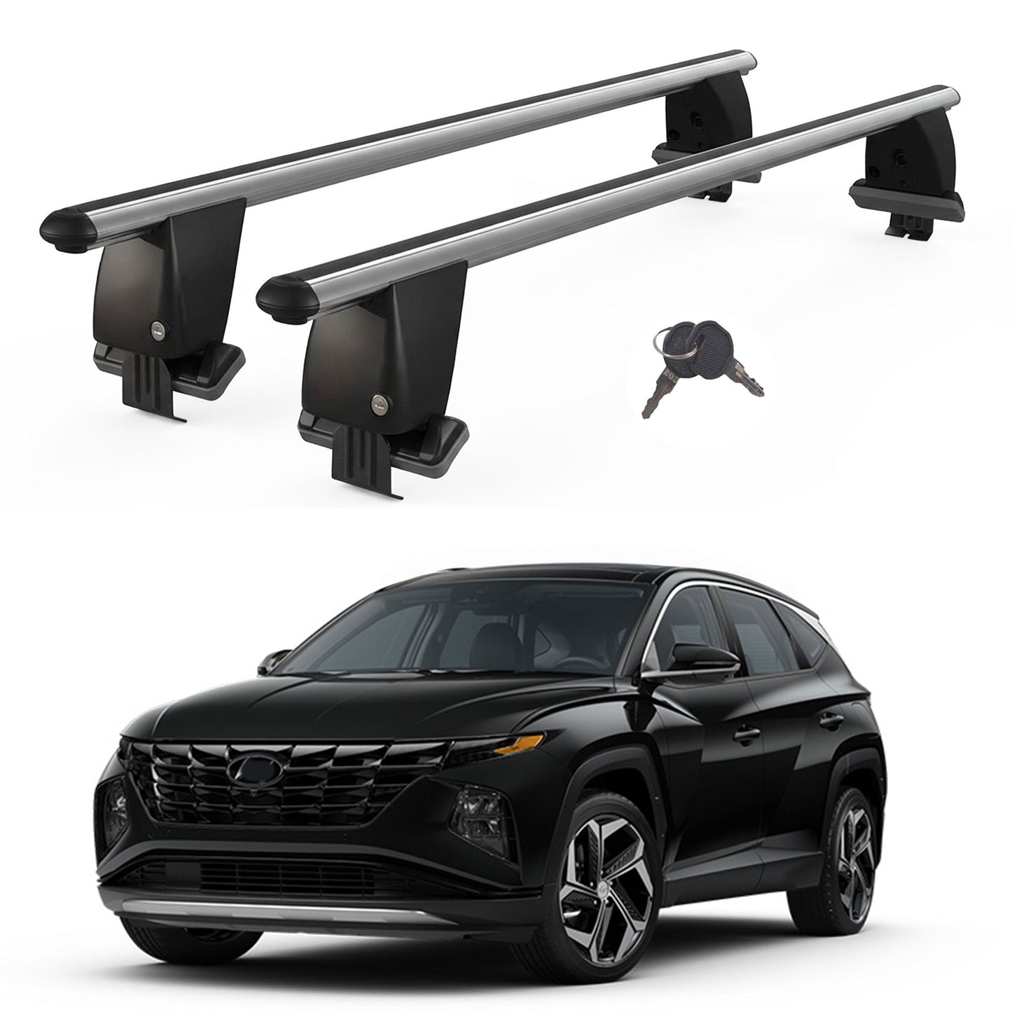 Roof Bars For Cars Without Rails For Hyundai Tucson Nx4 2020+ Lockable Grey 2 Pcs