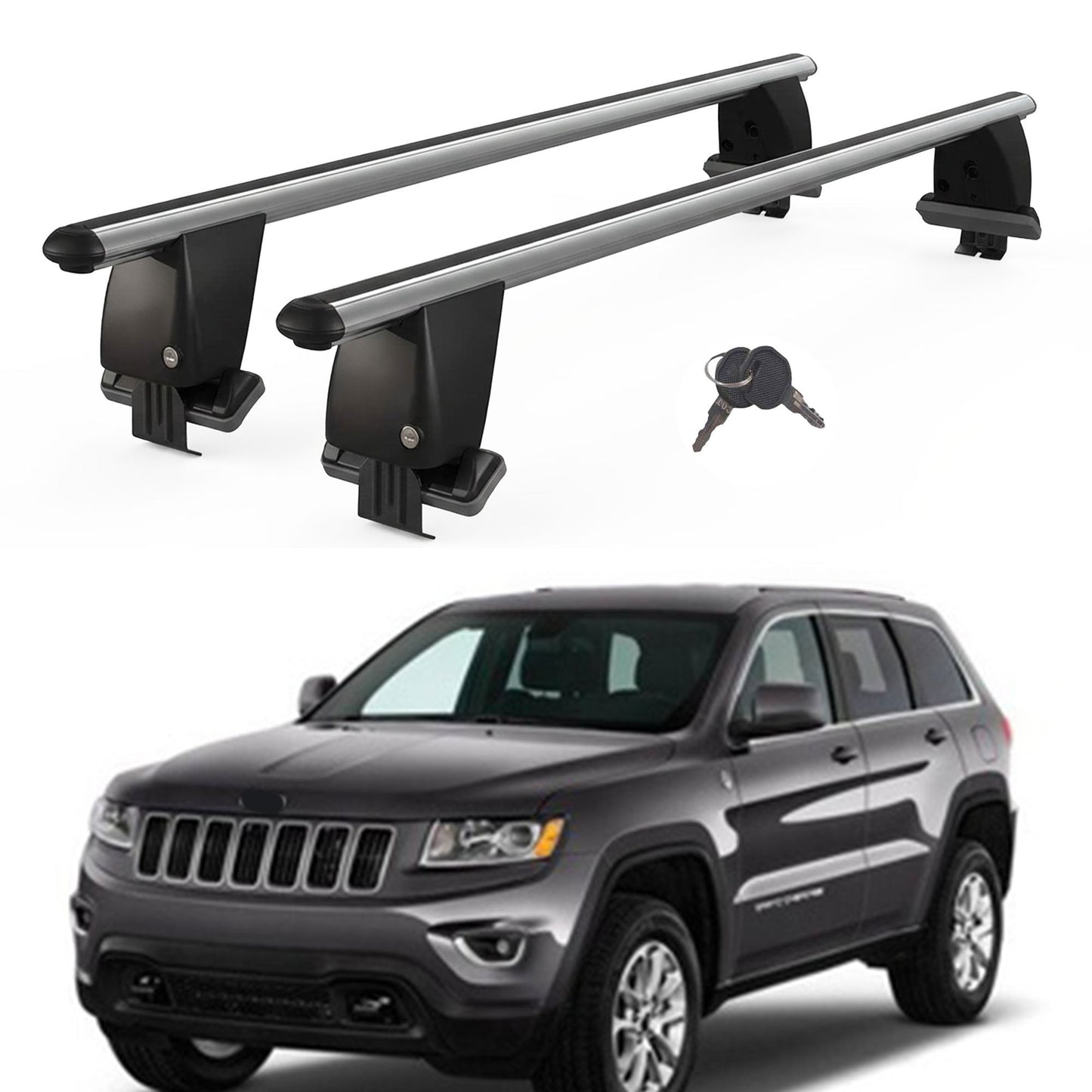 Roof Bars For Cars Without Rails For Jeep Grand Cherokee Wk2 2010-2018 Lockable Grey 2 Pcs