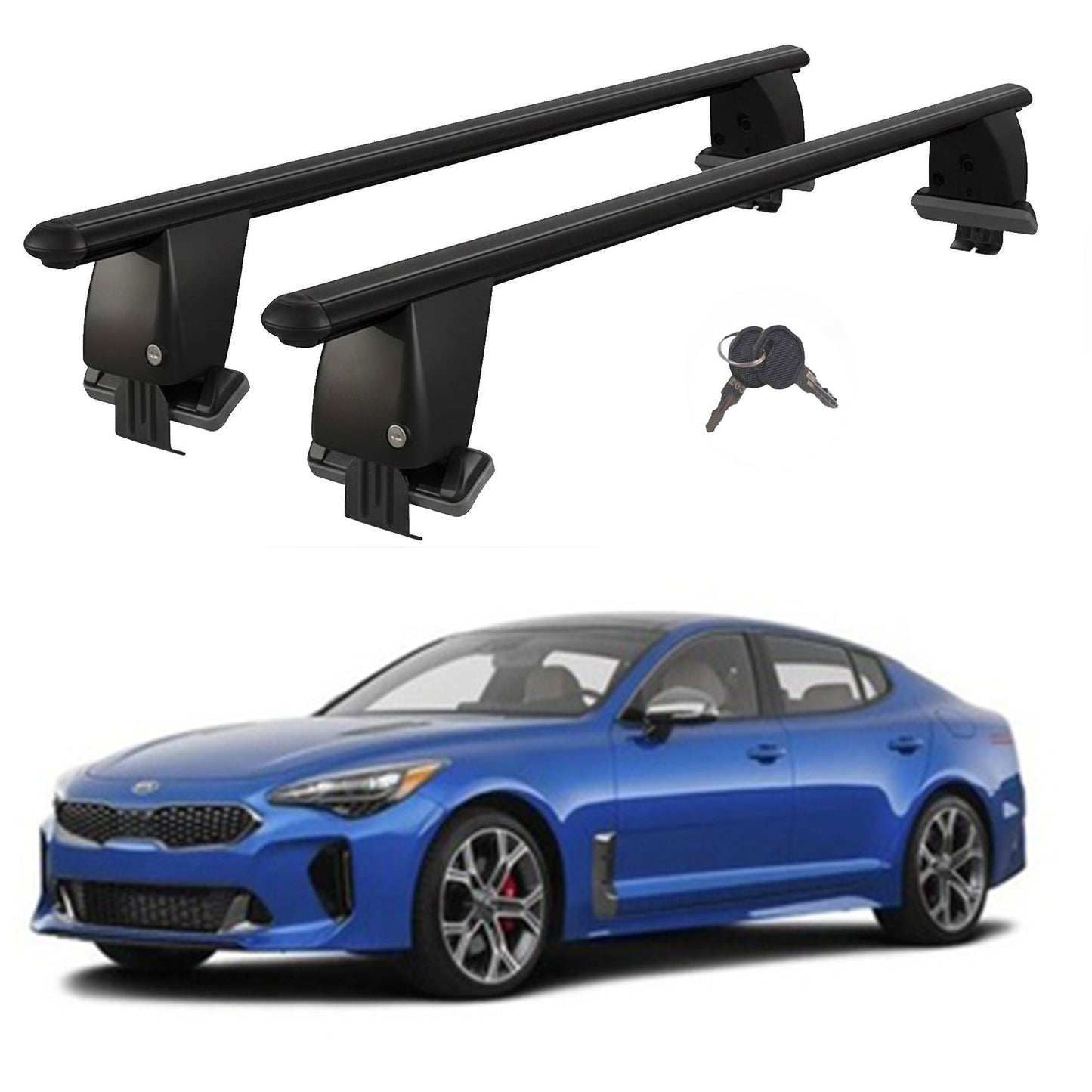 Roof Bars For Cars Without Rails For Kia Stinger 2018-2024 Lockable Black 2 Pcs