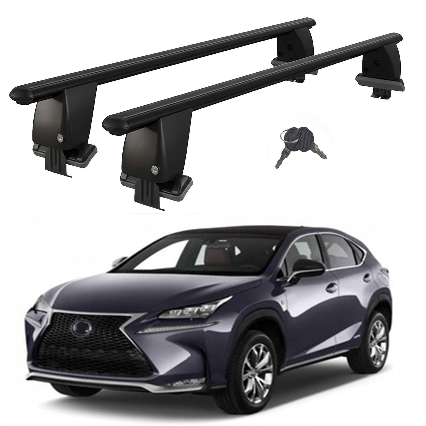 Roof Bars For Cars Without Rails For Lexus Nx Az10 2014-2017 Lockable Black 2 Pcs