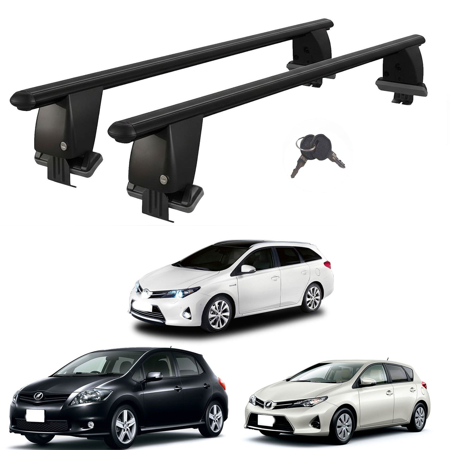 Roof Bars For Cars Without Rails For Toyota Auris/Corolla E150 2006-2018 Lockable Black 2 Pcs