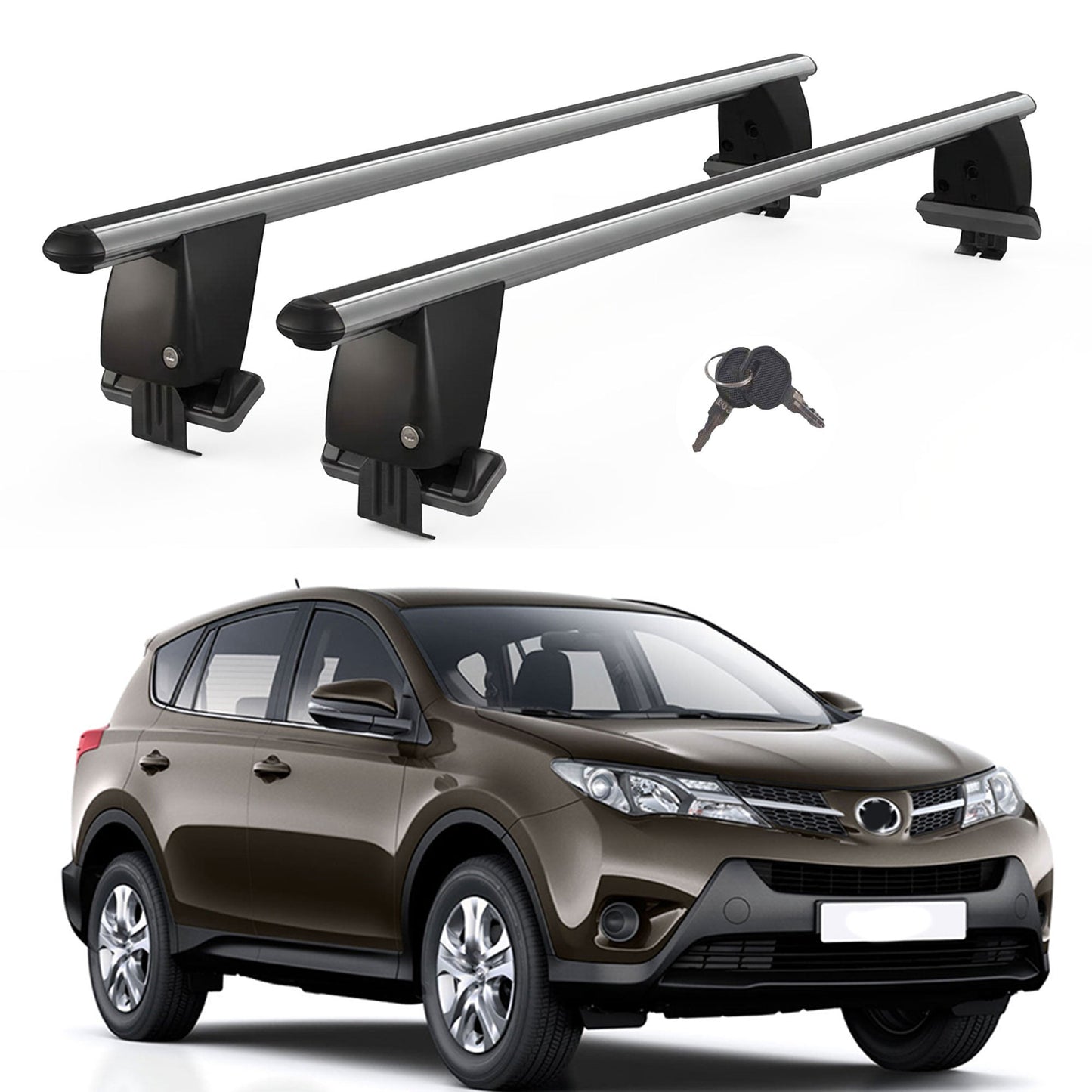 Roof Bars For Cars Without Rails For Toyota Rav 4 XA40 2013-2018 Lockable Grey 2 Pcs