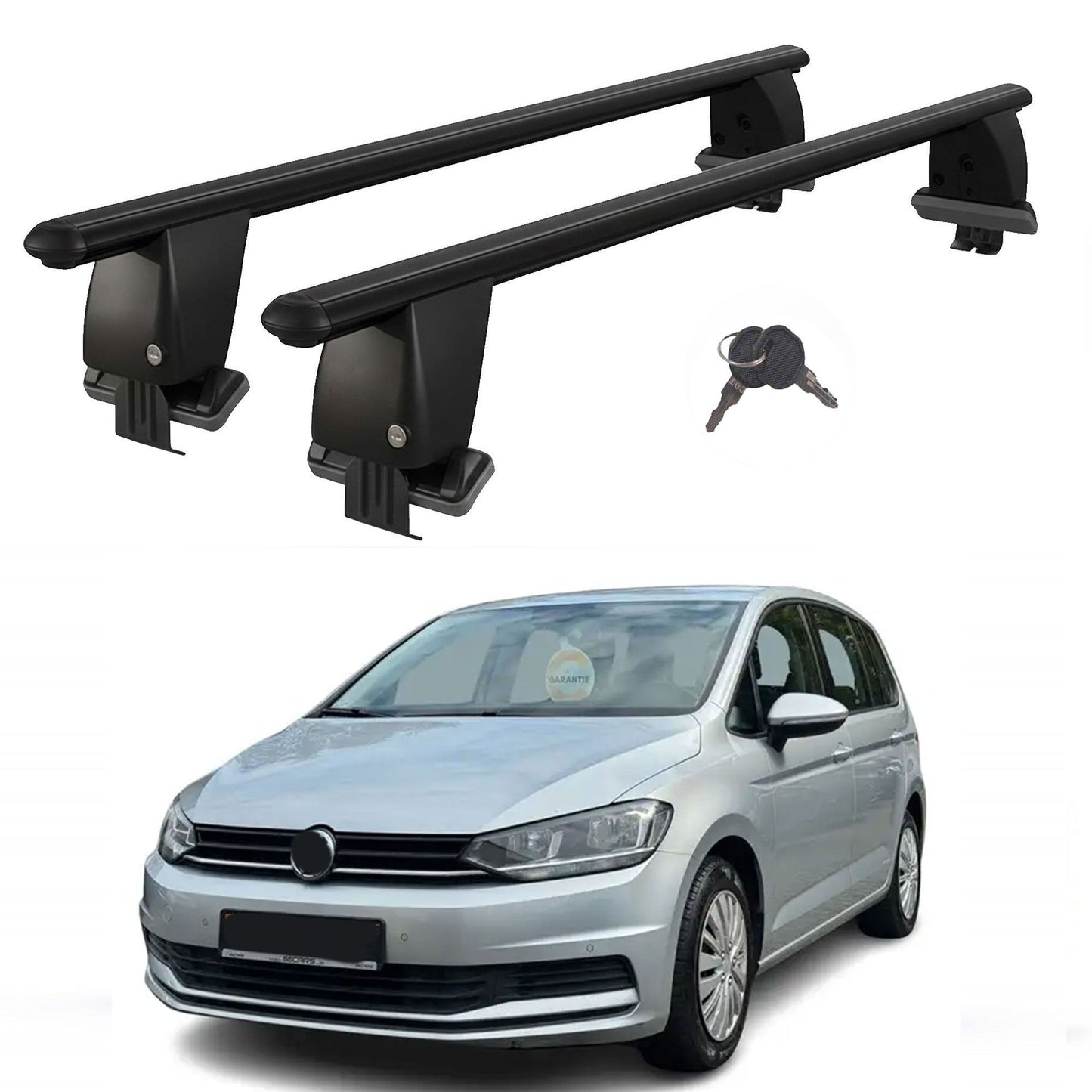 Roof Bars For Cars Without Rails For VwTouran II 5T 2015+ Lockable Black 2 Pcs