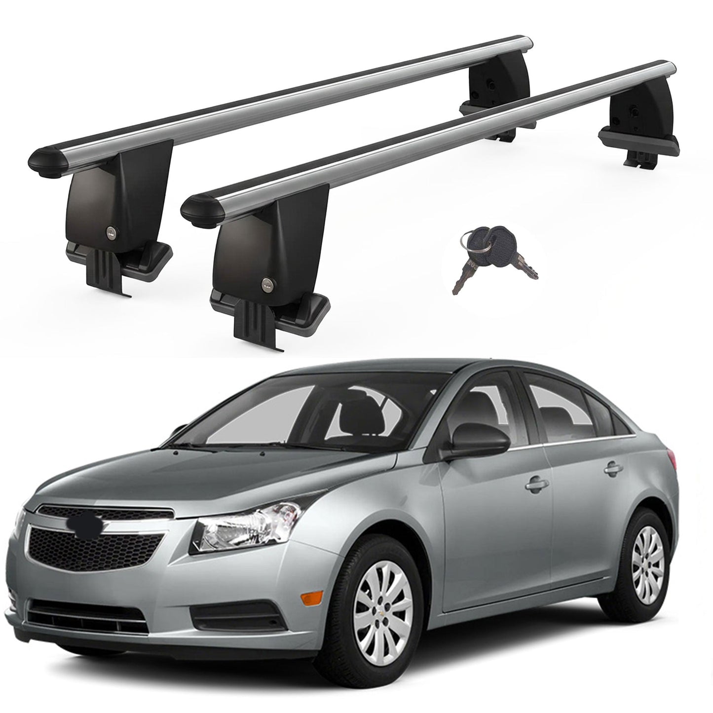Roof Bars For Cars Without Rails For Chevrolet Cruze HB Saloon 2009-2016 Lockable Grey 2 Pcs