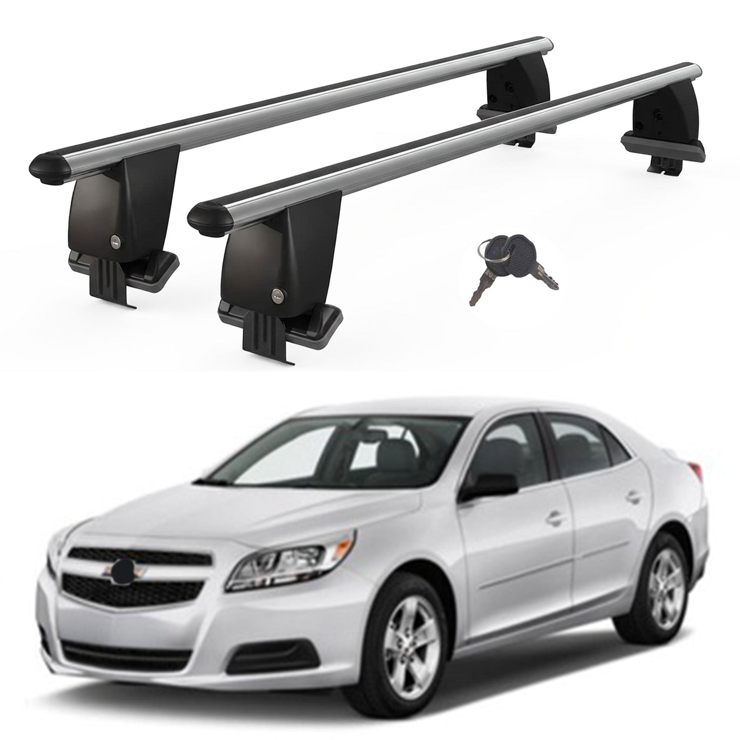 Roof Bars For Cars Without Rails For Chevrolet Malibu VIII 2012-2016 Lockable Grey 2 Pcs