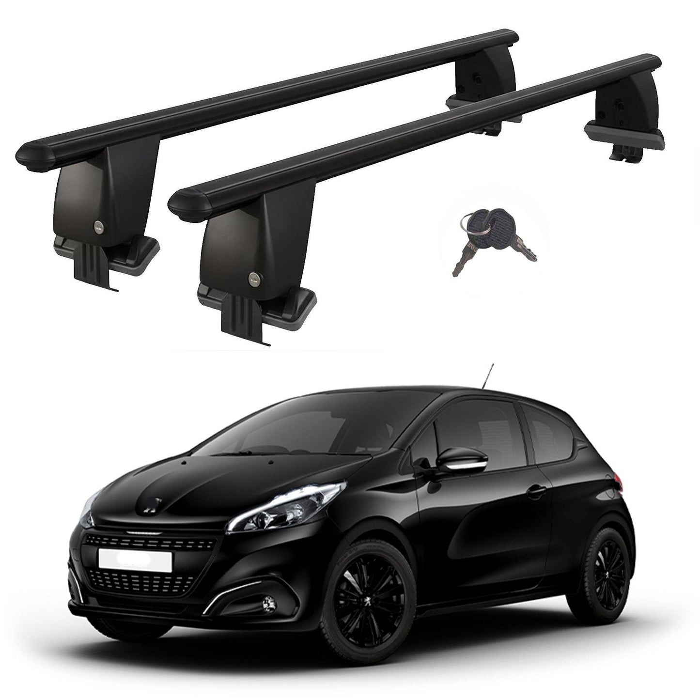 Roof Bars For Cars Without Rails For Peugeot 208 2015-2019 Lockable Black 2 Pcs