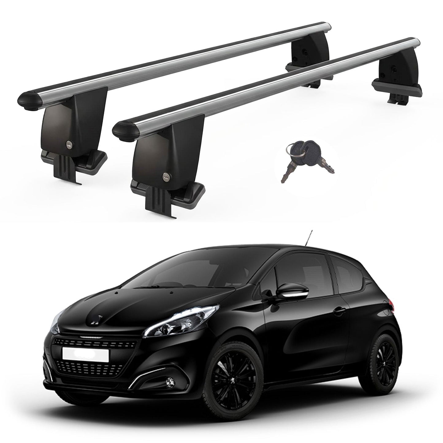 Roof Bars For Cars Without Rails For Peugeot 208 2015-2019 Lockable Grey 2 Pcs