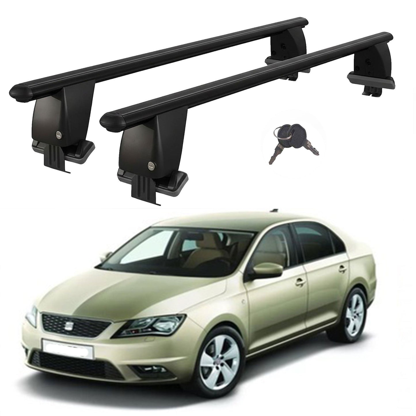 Roof Bars For Cars Without Rails For Seat Toledo 2011+ Lockable Black 2 Pcs