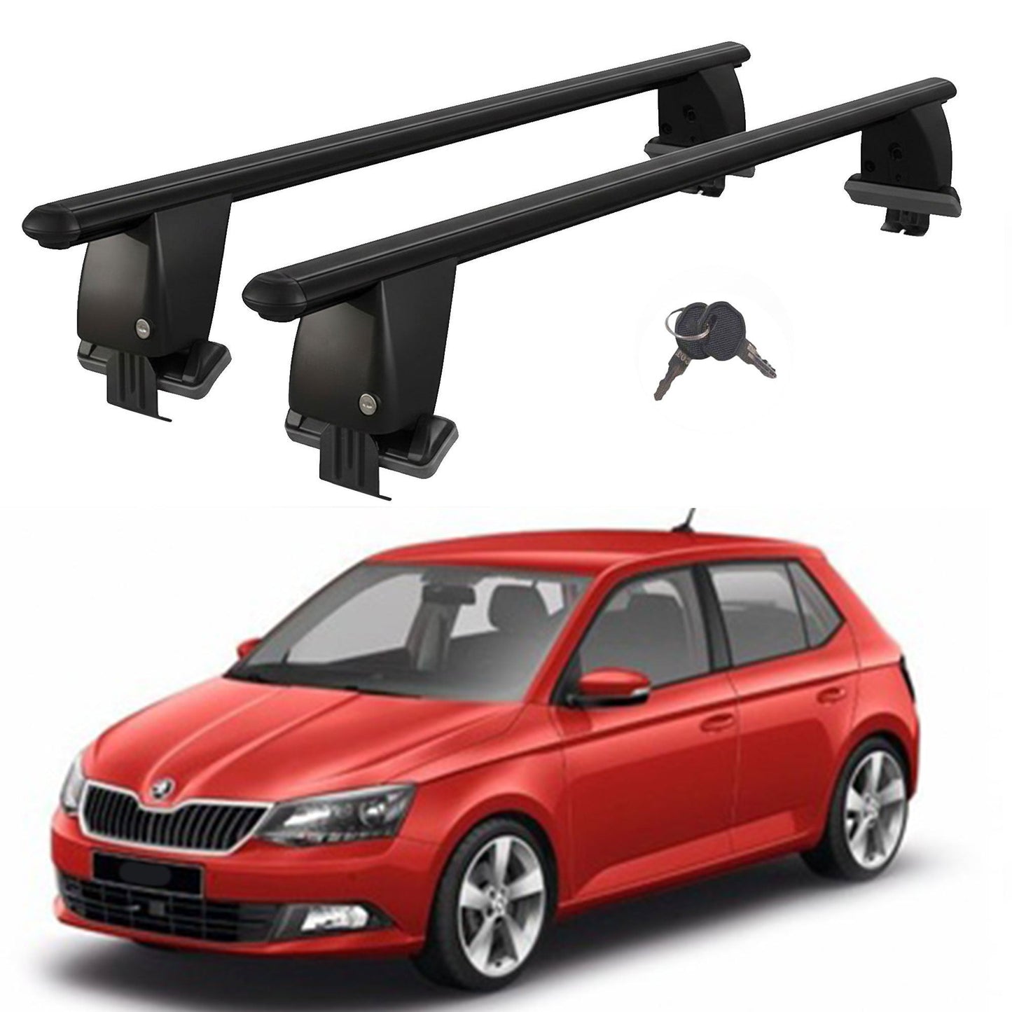 Roof Bars For Cars Without Rails For Skoda Fabia III Nj 2015-2022 Lockable Black 2 Pcs