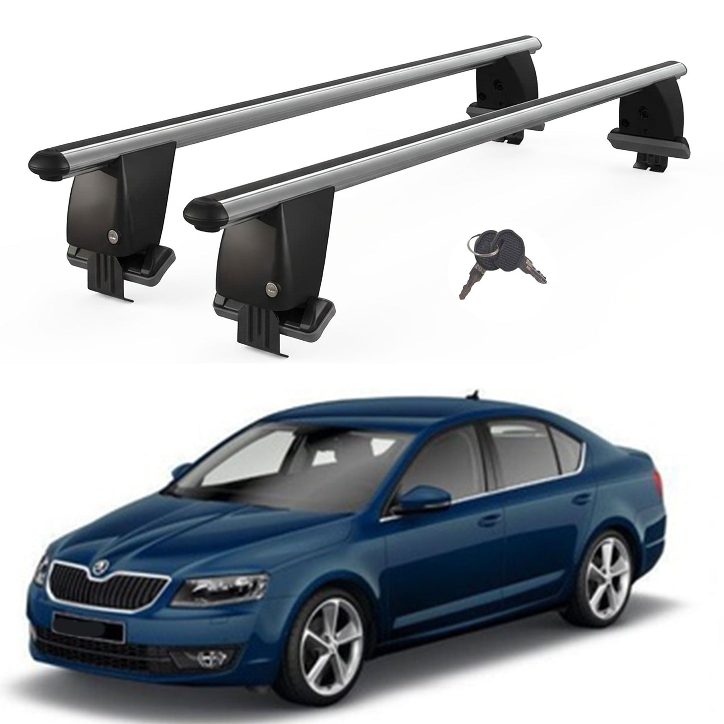 Roof Bars For Cars Without Rails For Skoda Octavia III 5E 2013+ Lockable Grey 2 Pcs