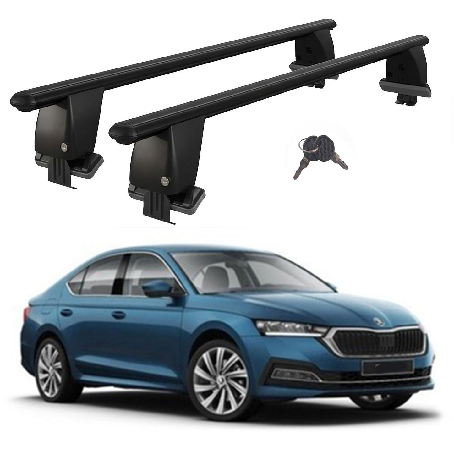 Roof Bars For Cars Without Rails For Skoda Octavia IV NX 2020+ Lockable Black 2 Pcs