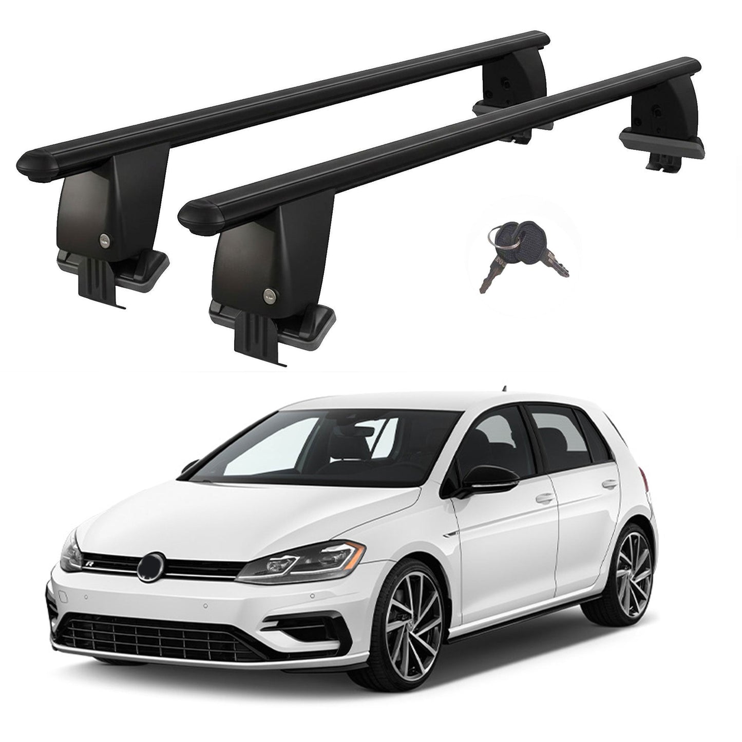 Roof Bars For Cars Without Rails For Vw Golf Vıı 5G Hatc 2012-2019 Lockable Black 2 Pcs
