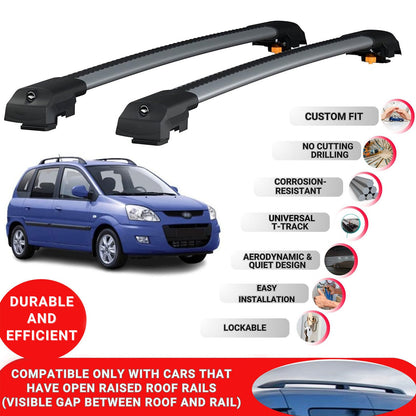 Roof Bar for Hyundai Lavita 2001-2010 Lockable Roof Rack Cross Bars 2 Pcs Grey