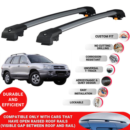 Roof Bar for Hyundai Santa Fe 2001-2006 Lockable Roof Rack Cross Bars 2 Pcs Grey