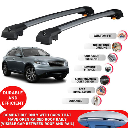 Roof Bar for Infiniti Fx (S50) 2003-2008 Lockable Roof Rack Cross Bars 2 Pcs Grey