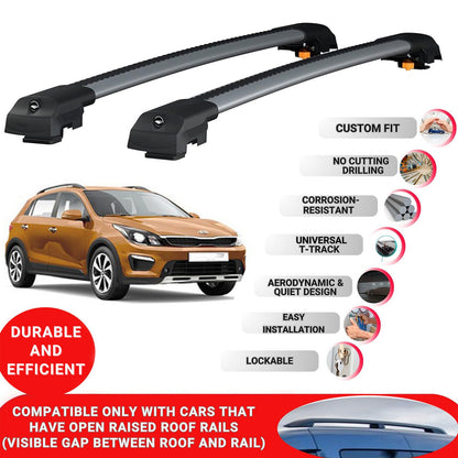 Roof Bar for Kia Rio X-Line 2017-2022 Lockable Roof Rack Cross Bars 2 Pcs Grey