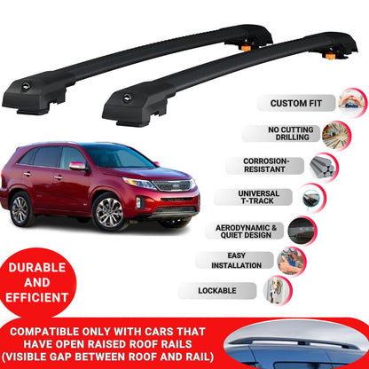 Roof Bar for Kia Sorento (Xm) 2010-2015 Lockable Roof Rack Cross Bars 2 Pcs Black