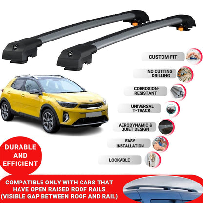 Roof Bar for Kia Stonic 2017-2024 Lockable Roof Rack Cross Bars 2 Pcs Grey