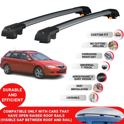 Roof Bar for Mazda 6 Wagon/Estate 2002-2007 Lockable Roof Rack Cross Bars 2 Pcs Grey