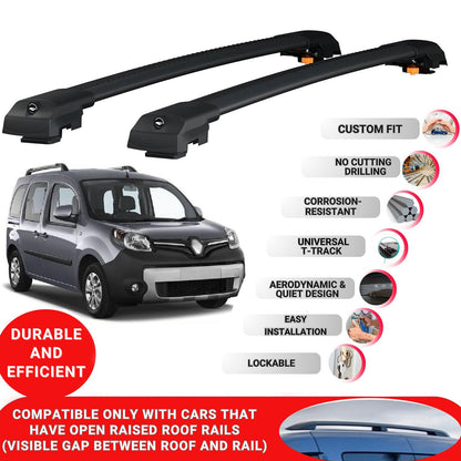 Roof Bar for Renault Kangoo 2007-2019 Lockable Roof Rack Cross Bars 2 Pcs Black