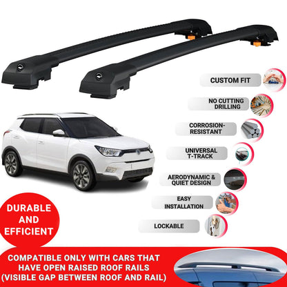 Roof Bar for Ssangyong Tivoli Xlv 2016-2022 Lockable Roof Rack Cross Bars 2 Pcs Black