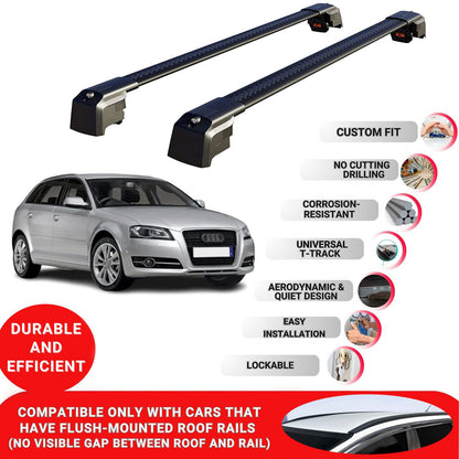 Roof Bars Rack for Audi A3 Sportback (8P) 2004-2012 Lockable Rail Carrier 2 Pcs Black