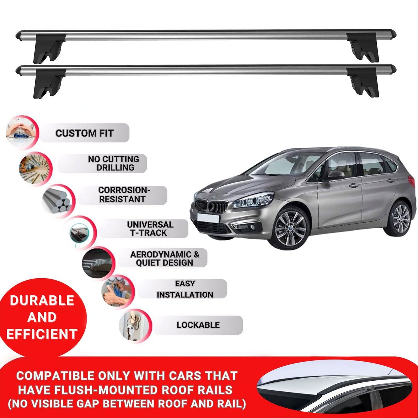 Premium Roof Bars for Bmw 2 Series F46 2014-2021 Roof Rack Cross Bars 2 Pcs Grey