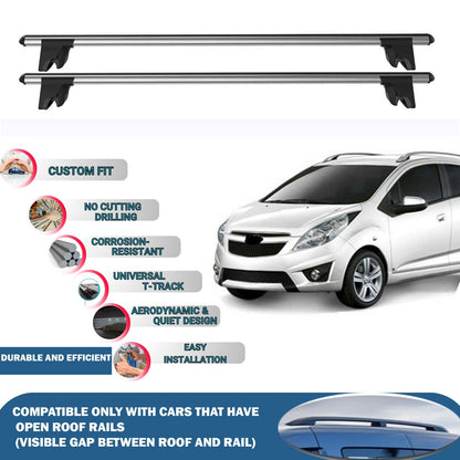 Lockable Roof Rack Cross Bars for Chevrolet Spark 2010-2015 | Heavy Duty Rail Carrier 2 Pcs Grey