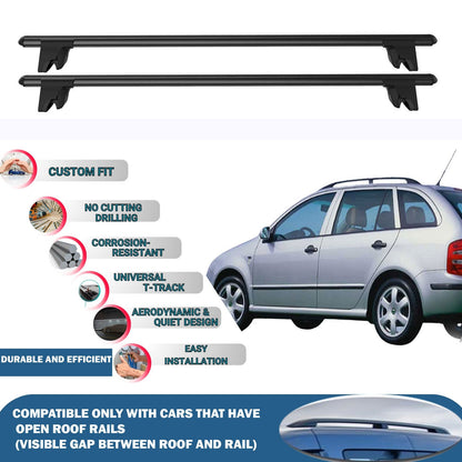 Lockable Roof Rack Cross Bars for Skoda Fabia Wagon 2001-2008 | Heavy Duty Rail Carrier 2 Pcs Black