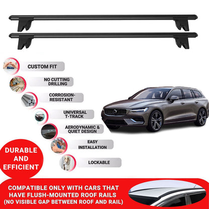 Premium Roof Bars for Volvo V60 2019-2023 Lockable Roof Rack Cross Bars 2 Pcs Black