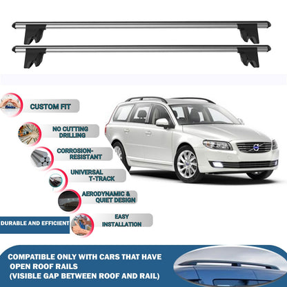 Lockable Roof Rack Cross Bars for Volvo V70 Estate 2008-2016 | Heavy Duty Rail Carrier 2 Pcs Grey