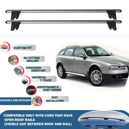 Lockable Roof Rack Cross Bars for Alfa Romeo 156 Sportwagon 2000-2007 | Heavy Duty Rail Carrier 2 Pcs Grey