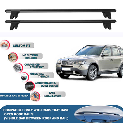 Lockable Roof Rack Cross Bars for Bmw X3 2004-2010 | Heavy Duty Rail Carrier 2 Pcs Black