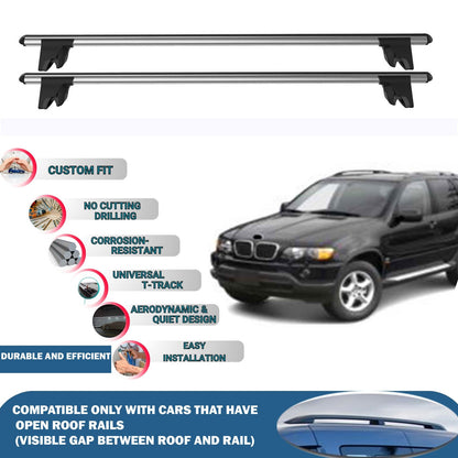 Lockable Roof Rack Cross Bars for Bmw X5 2000-2006 | Heavy Duty Rail Carrier 2 Pcs Grey