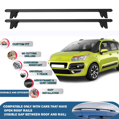 Lockable Roof Rack Cross Bars for Citroen C3 Picasso 2009-2012 | Heavy Duty Rail Carrier 2 Pcs Black