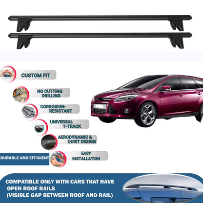 Lockable Roof Rack Cross Bars for Ford Focus Wagon 2008-2011 | Heavy Duty Rail Carrier 2 Pcs Black