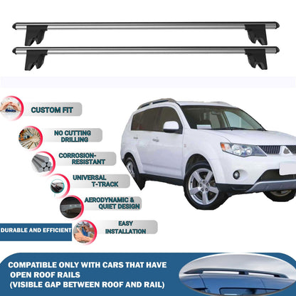 Lockable Roof Rack Cross Bars for Mitsubishi Outlander 2006-2012 | Heavy Duty Rail Carrier 2 Pcs Grey