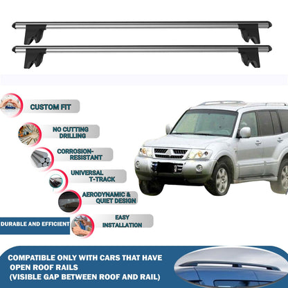 Lockable Roof Rack Cross Bars for Mitsubishi Pajero V60 5D 1999-2006 | Heavy Duty Rail Carrier 2 Pcs Grey